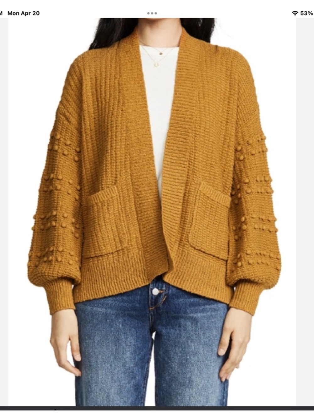 Madewell Women's  Bobble Sleeve Sycamore Cardigan Egyptian Gold Size M - Picture 2 of 10